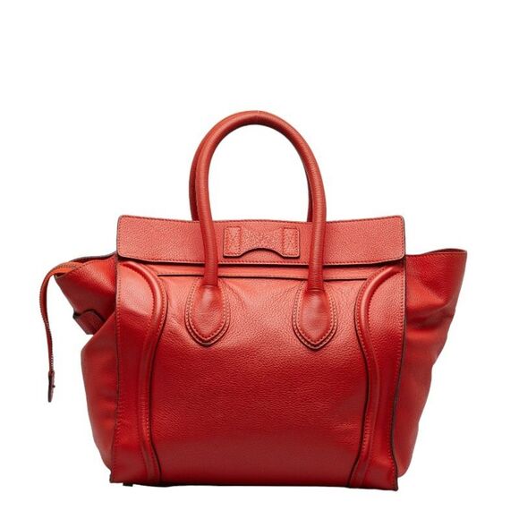 Pre Loved celine Luggage Nano handbag Red leather satchel Women Orange Handbags - Picture 3 of 8
